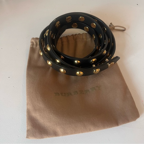 BURBERRY Studded Black Leather Gold Stud Wrap Belt Long Designer Statement Belt - Picture 14 of 14